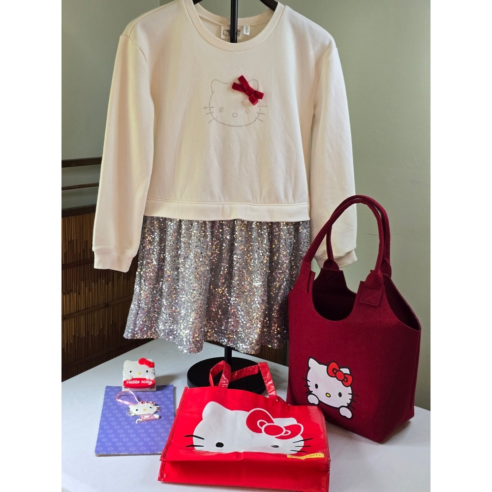 Hello Kitty The Childrens Place Sequin Dress & Accessories Bundle Kids XL